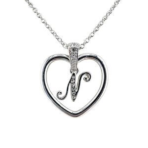 Avon Heart Crystal Accent N Initial Silver Tone Pendant 17” Fashion Necklace